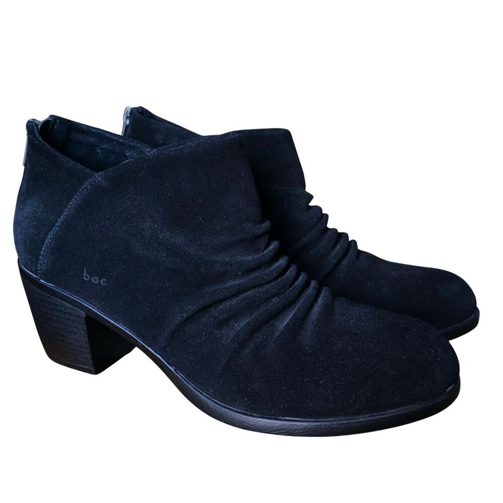 Born BOC Settle Black Leather Suede Slouch Ruched Ankle Boots 11